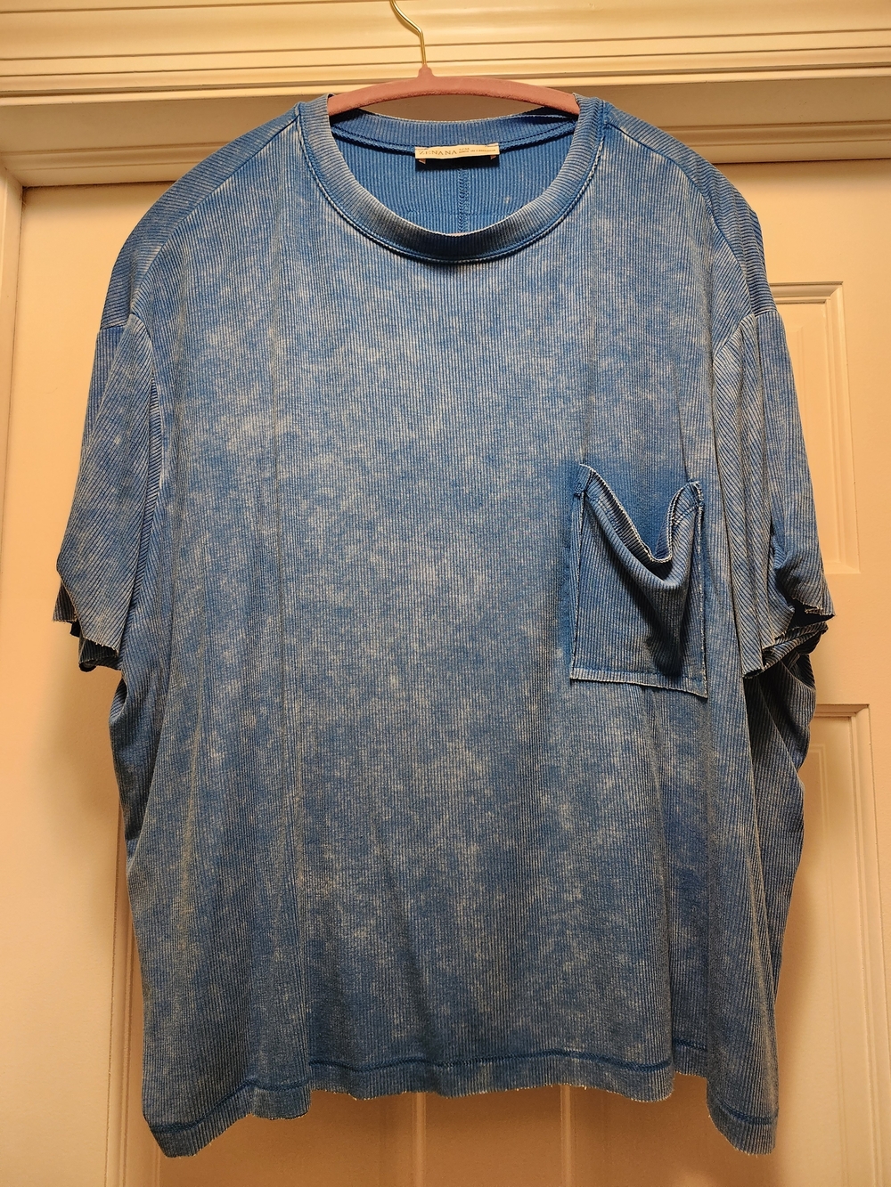 Zenana Outfitters Acid Washed Blue Short Sleeve Pocket Tee